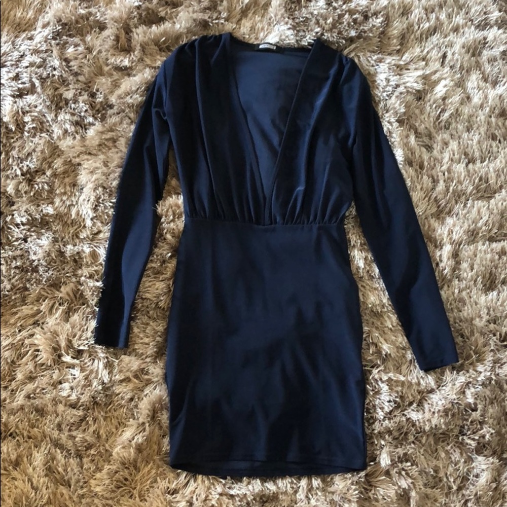Low Cut Navy Slinky Dress